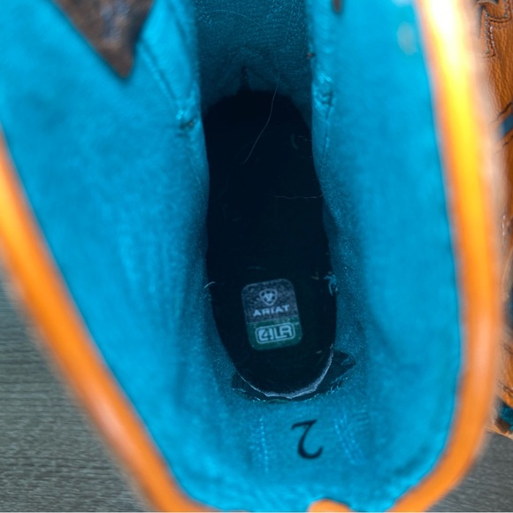 Ariat Quickdraw VentTek Western Wear Boots 4LR Youth 2 Orange Brown Blue Worn - Picture 11 of 15